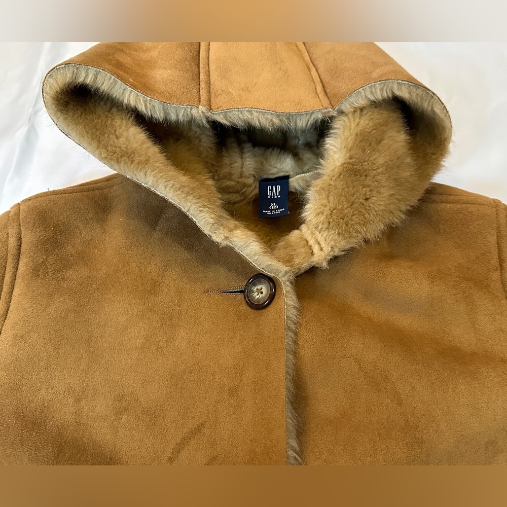 Vintage Y2K Gap Suede Hooded Winter Coat - Tan/Brown - Women’s XS / Girl’s XL - Picture 7 of 12